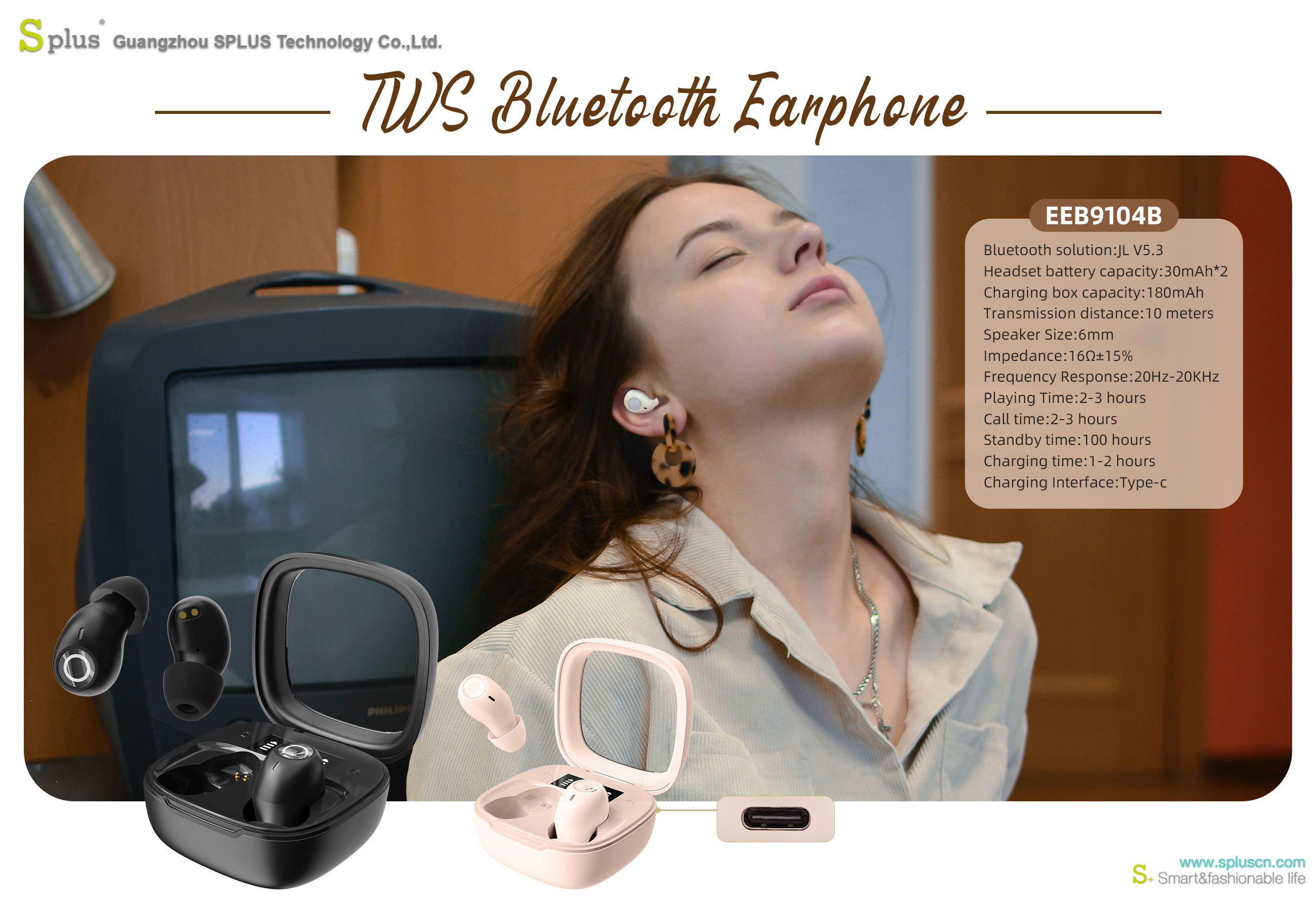 EEB9104B Fashion Transparent LED Capacity Display Wireless TWS Earbuds