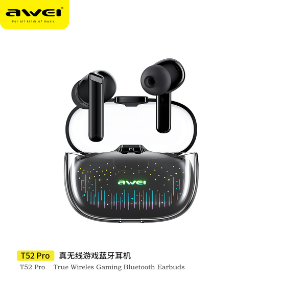 Awei T52 Pro Wireless Earbuds TWS Bluetooth Earphones With RGB