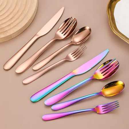 Kitchen Cutlery Rainbow Steak Knives 4Pcs Stainless Steel Colorful