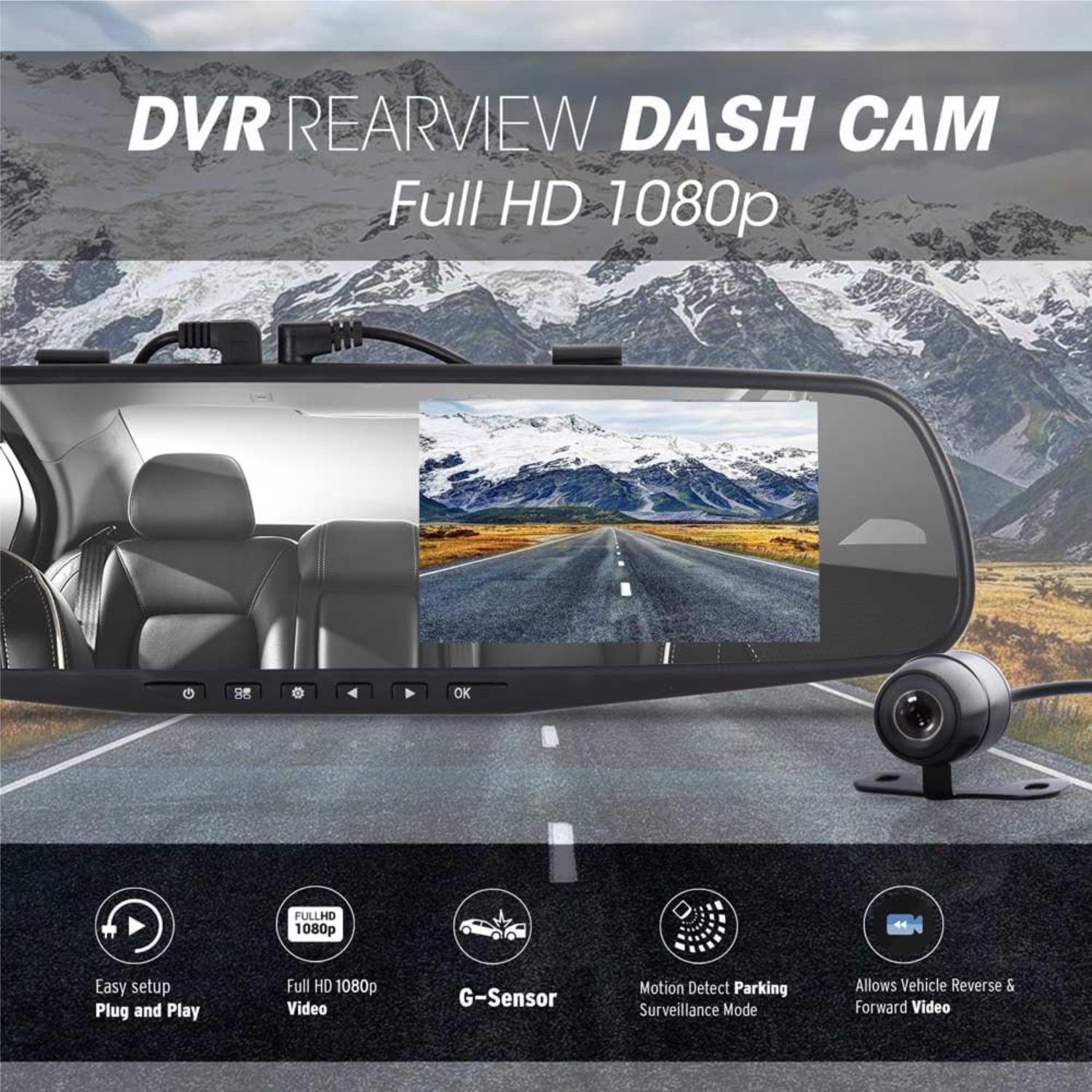 TCD 4.3" HD Dash Cam – Front And Rear Camera With G-Sensor, Night Vision, And Parking Mode