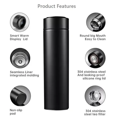 Stainless Steel Smart Water Bottle, Leak Proof, Double Walled, Keep Drink  Hot & Cold, LCD Temperature Display