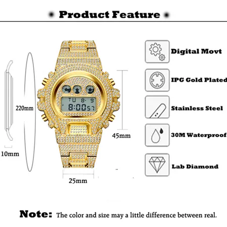 Multi Function Digital Luxury Hip Hop Watch Watches Watches