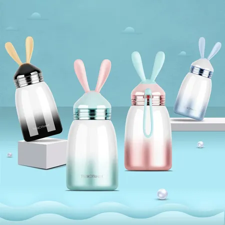 Stainless Steel Thermos. Cartoon Bunny Rabbit Animal Image Water Drink  Container