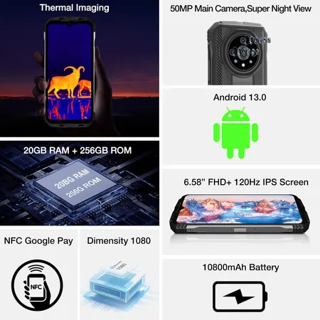 DOOGEE V31GT 5G Rugged Smartphone Unlocked 20GB+256GB Thermal Imaging  10800mAh