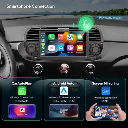 Navigation for Fiat 500, Carplay, Android, DAB, Bluetooth