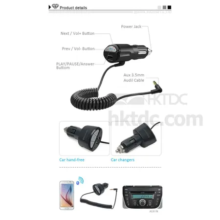 Universal Car 3.5 Mm Bluetooth Receiver With AUX And Mic 100% Fit