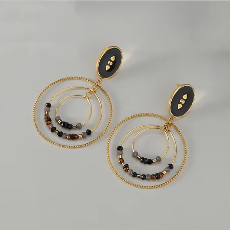 1pair 18k Gold Plated Stainless Steel Earrings With Stone Inlay