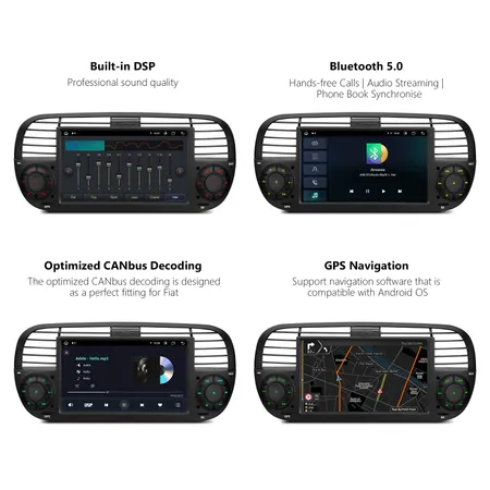 PE7150FL_C] 7 Fiat 500 Android 11 Octacore Car Stereo with RDS Radio  Coaxial Output DSP CarPlay 
