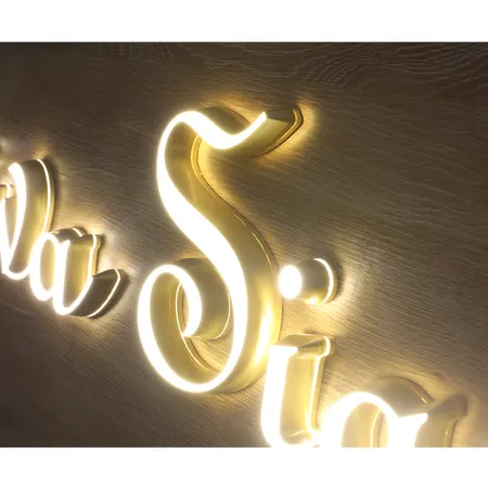 3D LED Front-lit Signs With Brushed Gold Plated Letter Shell For