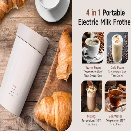 Eastsign Portable Milk Frother, Travel Frother for Coffee, Travel Kettle,  Hot and Cold Foam Milk Frother Steamer, Latte, Cappuccino, Hot Chocolate