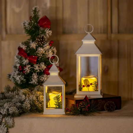 Lighted Christmas Lantern Battery Powered for Decor, Hanging