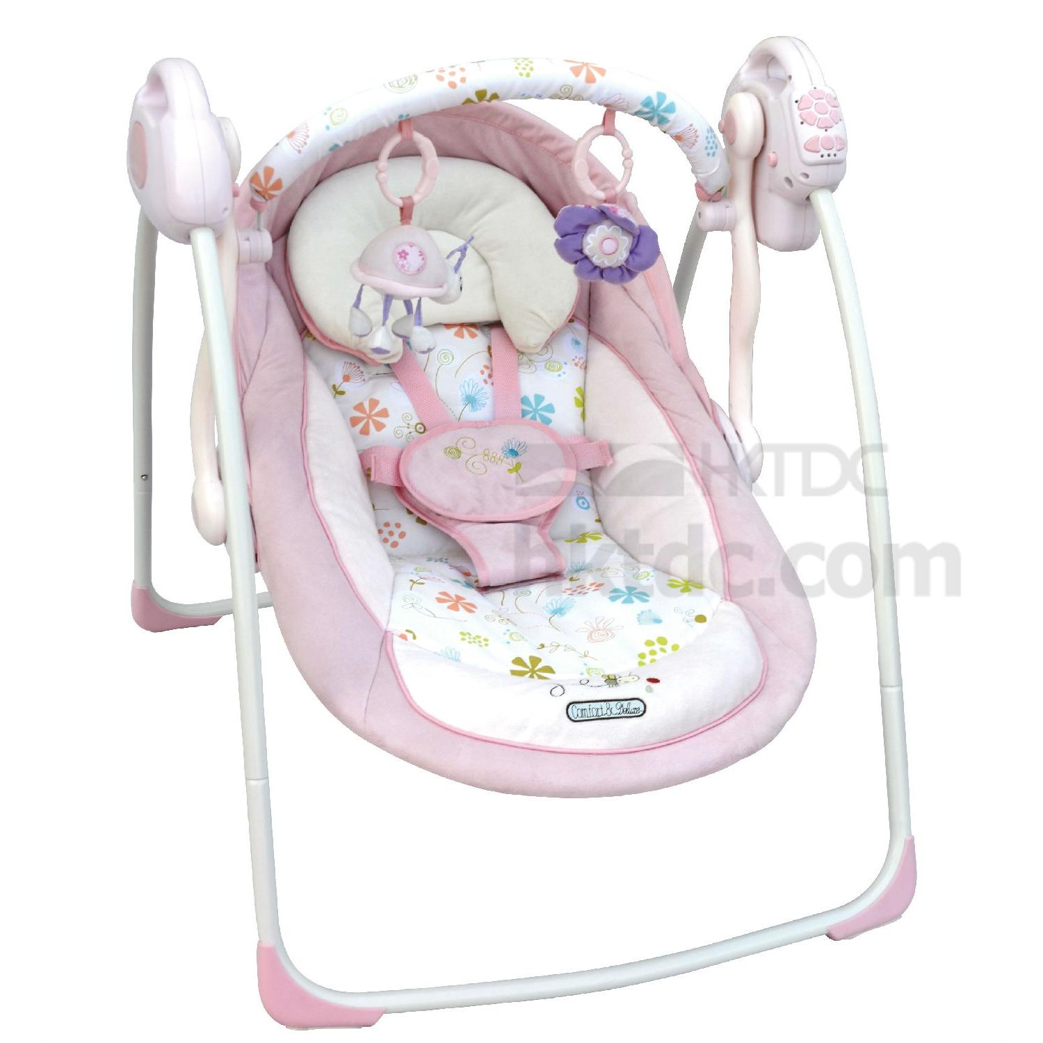 pink and grey baby swing