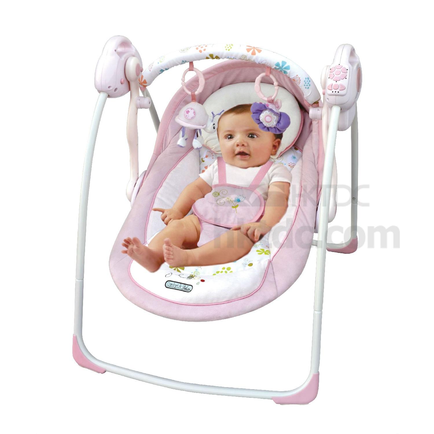 pink and grey baby swing