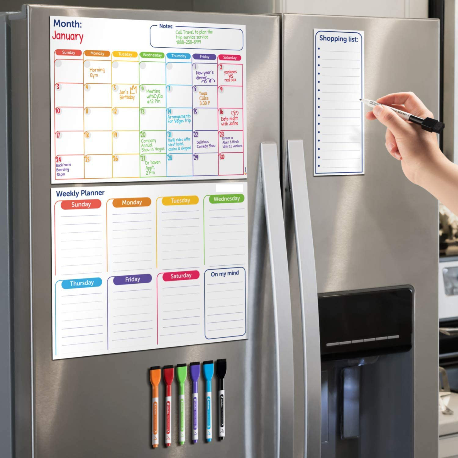 Dry Erase Calendar Set 3pk Monthly Fridge Calendar White