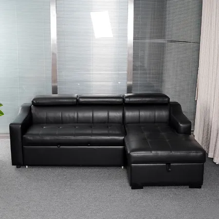 Modern Living Room Black Faux Leather L Shape Corner Sofa With Storage Home Décor Homeware Lifestyle Essentials Black Faux Leather L Shape Corner Sofa, Black Leather Corner Sofa Bed Scsi