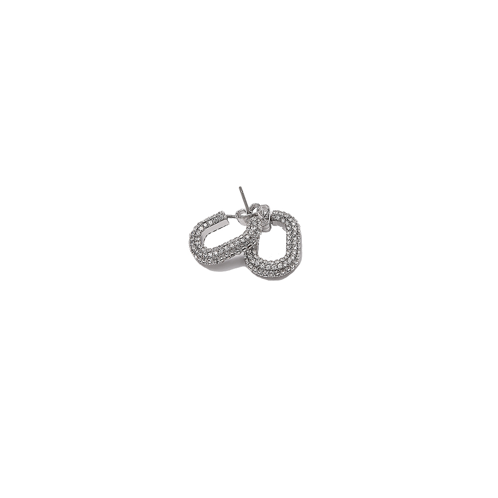 [LLOYD] 韓国ブランド☆Basic Ring Earrings New Style Zircon Platinum Earrings Fashion Simple Square