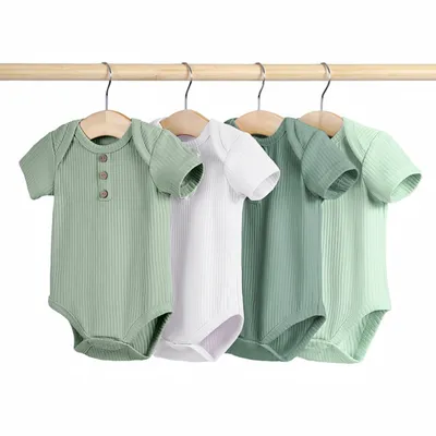 ​​Premium Organic Cotton Baby Bodysuit with Coconut Buttons​​ decoration ​​95% GOTS Organic Cotton 5% Spandex 4x2 Rib 