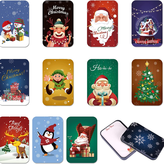 8pk Set Lot Feliz Navidad Christmas Tin & Cardboard Gift Card
