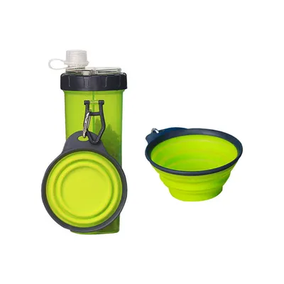 2-in-1 Pet Water Feeder & Food Dispenser w/ Folding Bowls