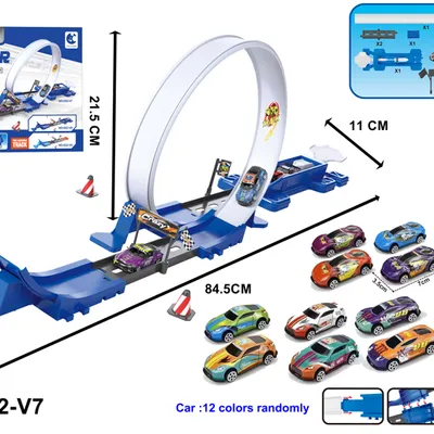652-V7 15PCS track car with 2 Iron sliding racing car  Car :12 color randomly