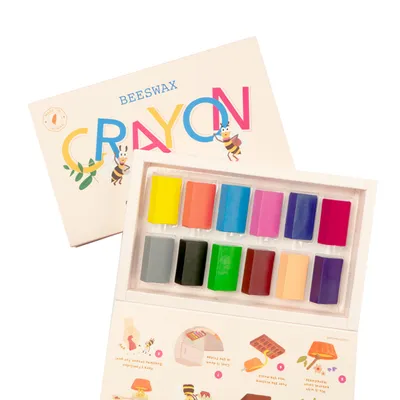BeesWax Block Crayons  - 100% Natural Beeswax - Safe & Non Toxic Toddler Crayon - 12 Vibrant Colors 
