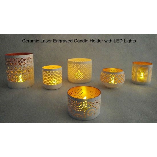 Ceramic Laser Engraved Candle Holder with LED Light Gifts, Toys