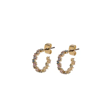 [LLOYD] 韓国ブランド☆Basic Ring Earrings New Style Zircon Platinum Earrings Fashion Simple Square