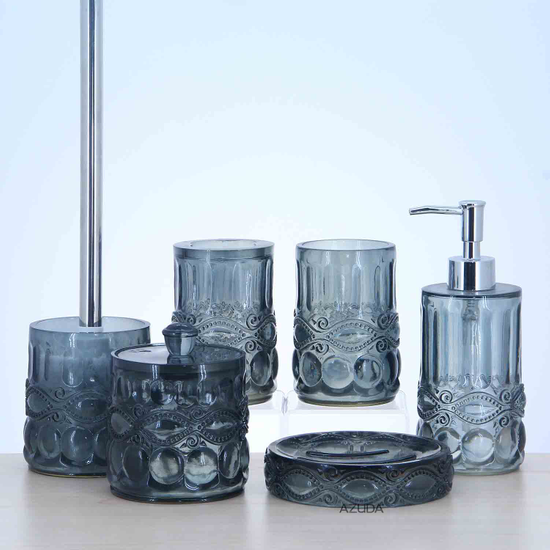 Clear Resin Bath Accessories Set Grey Finish Bathroom Fixtures