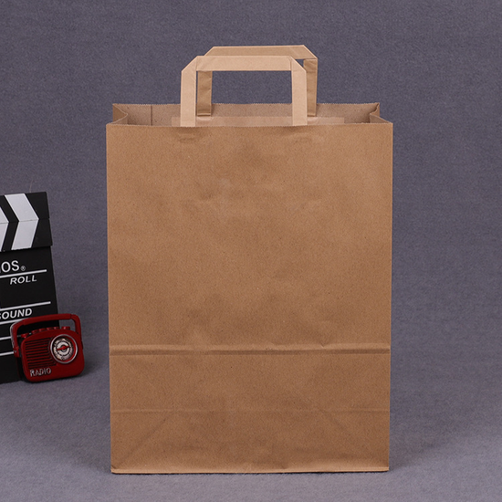 Custom Made Flat Handles Brown Kraft Paper Takeaway Fast Food Bag for