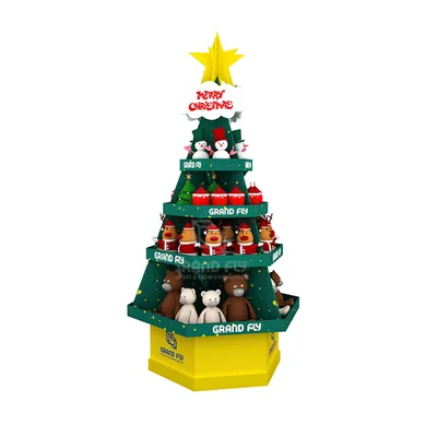 Customized Gift Decorations Unit Case Christmas Tree Product Cardboard Display Floor Shelves for Christmas