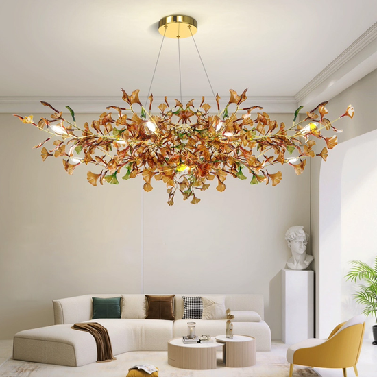 Ginkgo leaf chandelier living room lamp Villa duplex loft main light ...