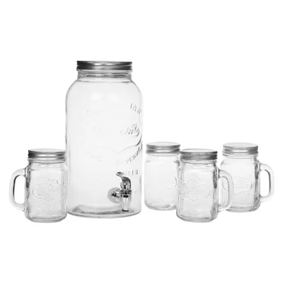 5-Piece Mason Craft Glass Drink Dispenser Set