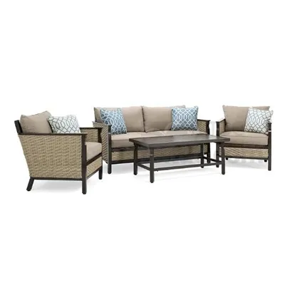 Hotel Outdoor Patio Loveseat Lounge Chairs Coffee Table 4-Piece  Wicker Patio Furniture Set