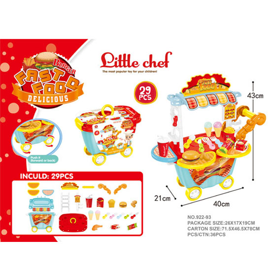 Kids Pretend Play Fast Food Toy Game Plastic Toy Fast Food cart set