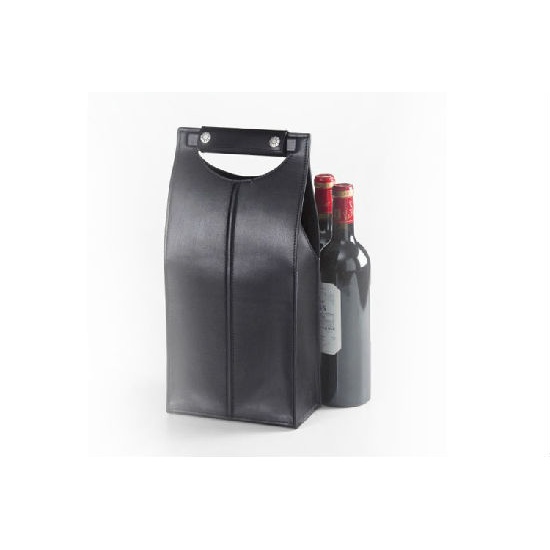 black leather wine tote