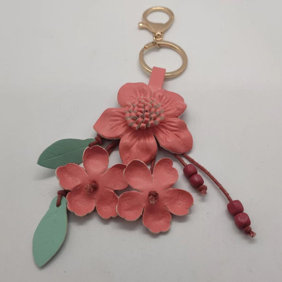 Leather flowers Key Chain/Key Ring Bag Charm with beaded details ...