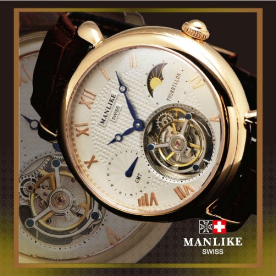 Manlike GMT Tourbillon Wristwatch Jewellery Watch