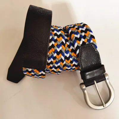 Men's High Quality Colorful Elastic Webbing W/Leather Tabs Paisley Embossing