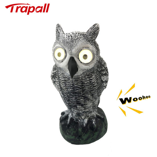 Outdoor Garden Owl Decoy Solar Bird Deterrent Scarecrow with Flashing Eyes and Sound Household