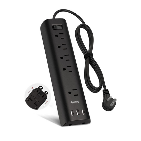 SUPERDANNY Retractable Mounting USB Power Strip 5 Outlets Power Surge