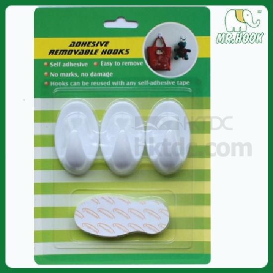 3pc Removable Adhesive Plastic Hook 54x33mm