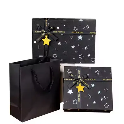 Wholesale Large Heaven Earth Cover Bow Gift Box New Black for Boys Birthday Packaging-2mm Thickness Stamping for Candle Wallet