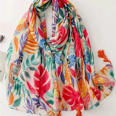 Women Linen Vintage Style Tassel Scarf 