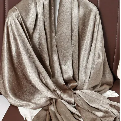 Women Simple Elegant Solid Color Satin Hijab Scarf, Naturally Crinkled, Can Be Used As Headscarf For Abaya