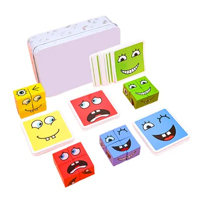 Wooden Face Changing Cube Game Set