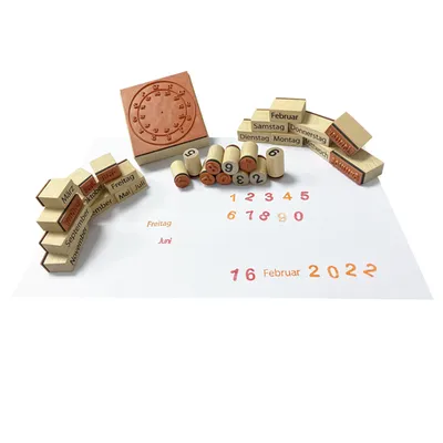 Wooden Rubber Stamps Set Time And Calendar Set of 30