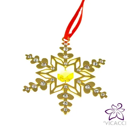 Yellow Gold Plated Metal Xmas Snowflake Ornament